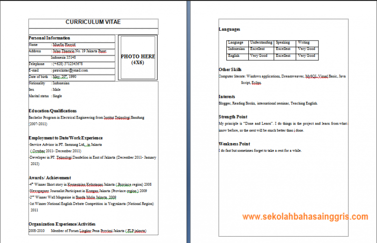 Contoh Curriculum Vitae Bahasa Inggris Yang Menarik Help With